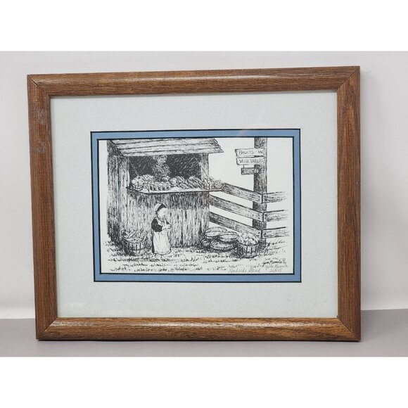 Vntg Framed‎ Sketch Print By Gwen Mamula "Roadside Stand" 1993 Signed & Numbered - Picture 1 of 9